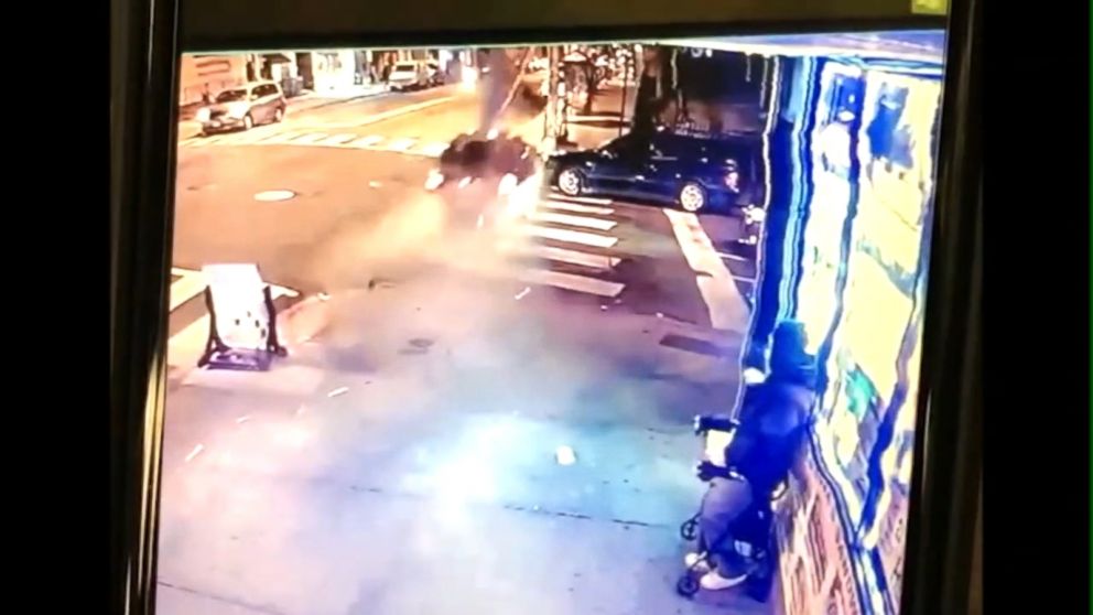 An alleged drunk driver nearly hit a man as he sped down the sidewalk in Jersey City, New Jersey.