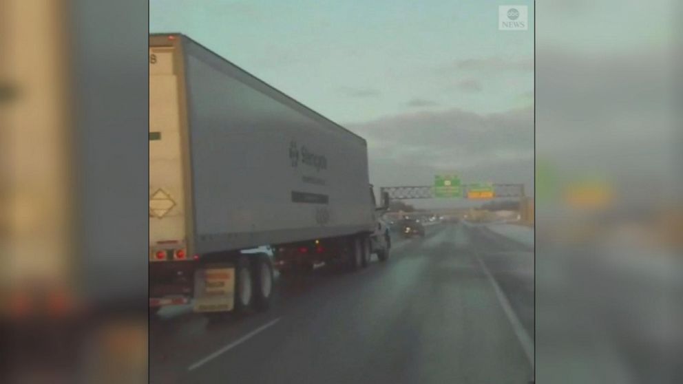 VIDEO: Semi avoids slamming into pickup truck
