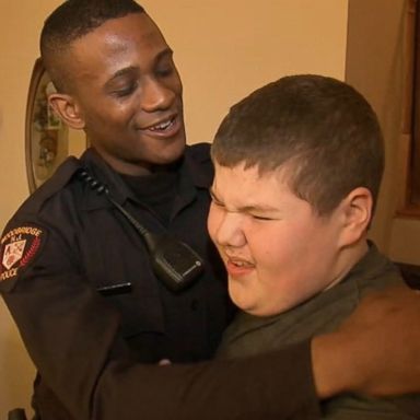 VIDEO: Officer Khari Manzini responded after 12-year-old Ryan Paul dialed 911 seeking help to find his lost teddy bear.