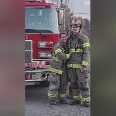 The firefighter popped the question after a training drill.