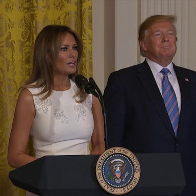 PHOTO: President Trump and the first lady hosted the Celebration of Military Mothers and Spouses event at the White House Friday.