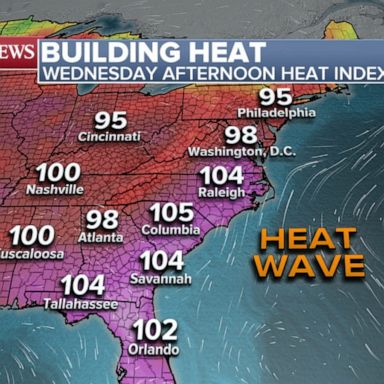 Parts of the Southeast will see a Heat Index above 100 on Tuesday.