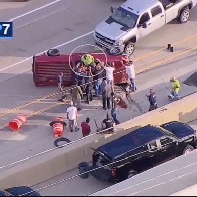 Good Samaritans flip pickup truck right side up