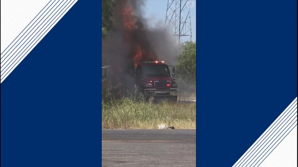 power utility truck catches fire