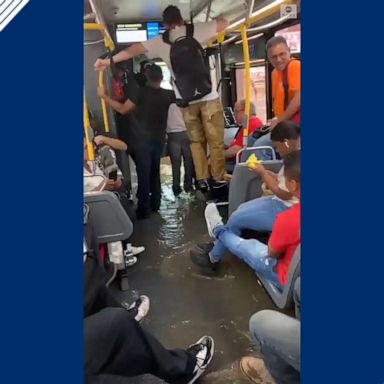 VIDEO: New York City bus fills with water amid rainy weather