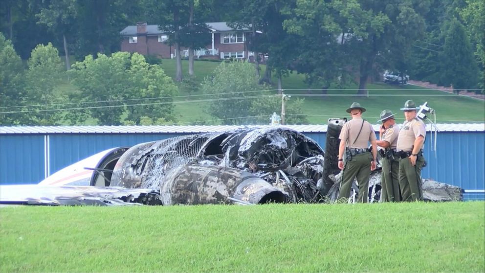 PHOTO: First responders on the scene after Dale Earnhart Jr.'s plane crashed in Tennessee, August 15, 2019.