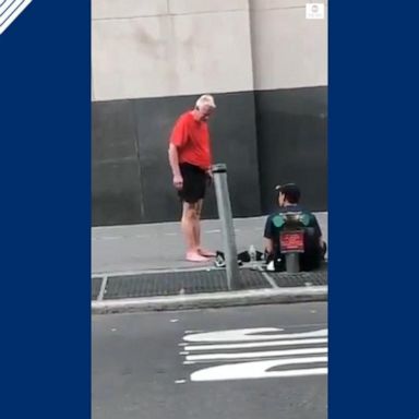 VIDEO: Runner walks off barefoot after gifting shoes to man on NY sidewalk