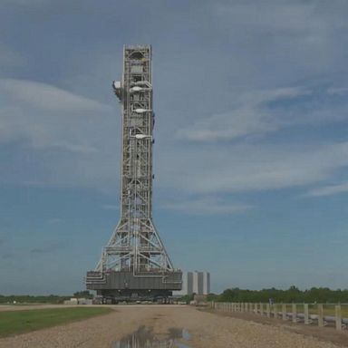 Crews at Florida’s Kennedy Space Center moved the 380-foot-tall mobile launcher indoors in preparation for Hurricane Dorian.