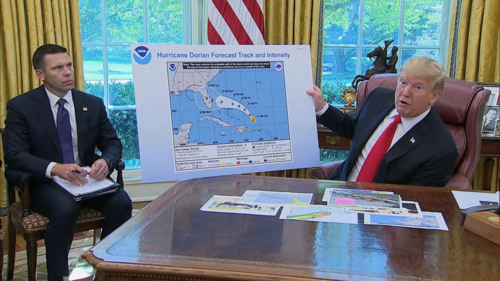 Trump Displays Altered Weather Map Showing Dorian Could Have Hit