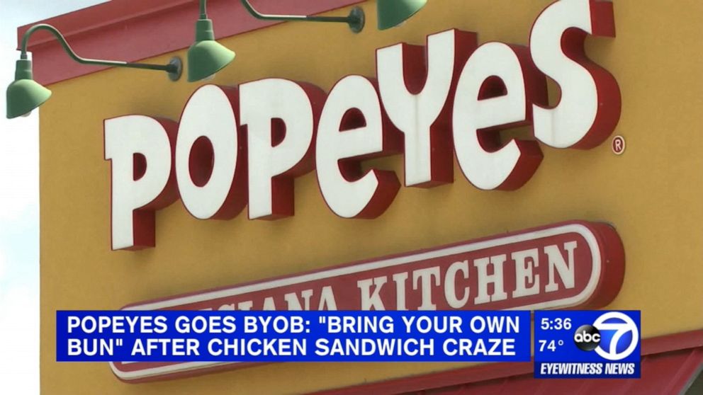 Popeyes introduces BYOB solution for sold out chicken sandwich: Bring your  own bun - ABC News