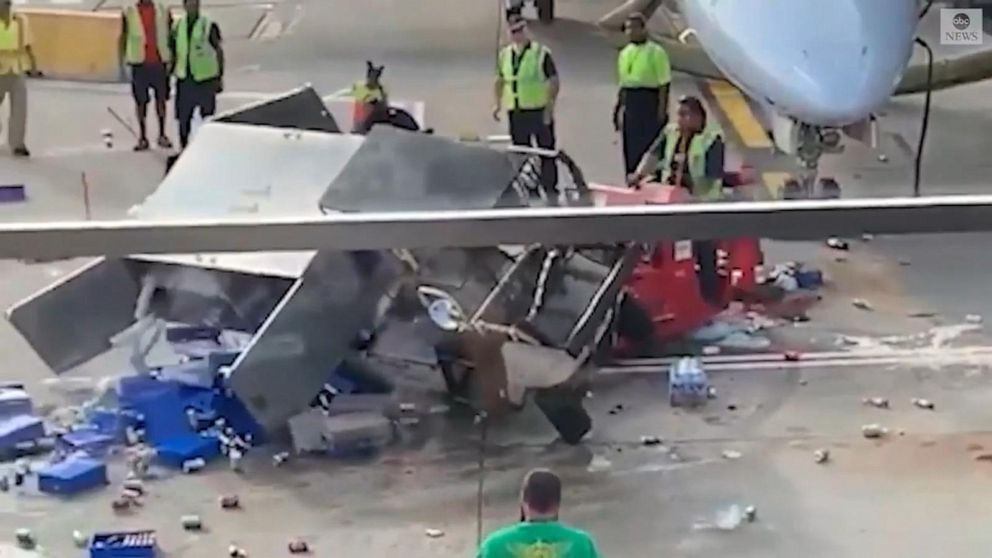 VIDEO:  Airport service truck spins out of control on tarmac