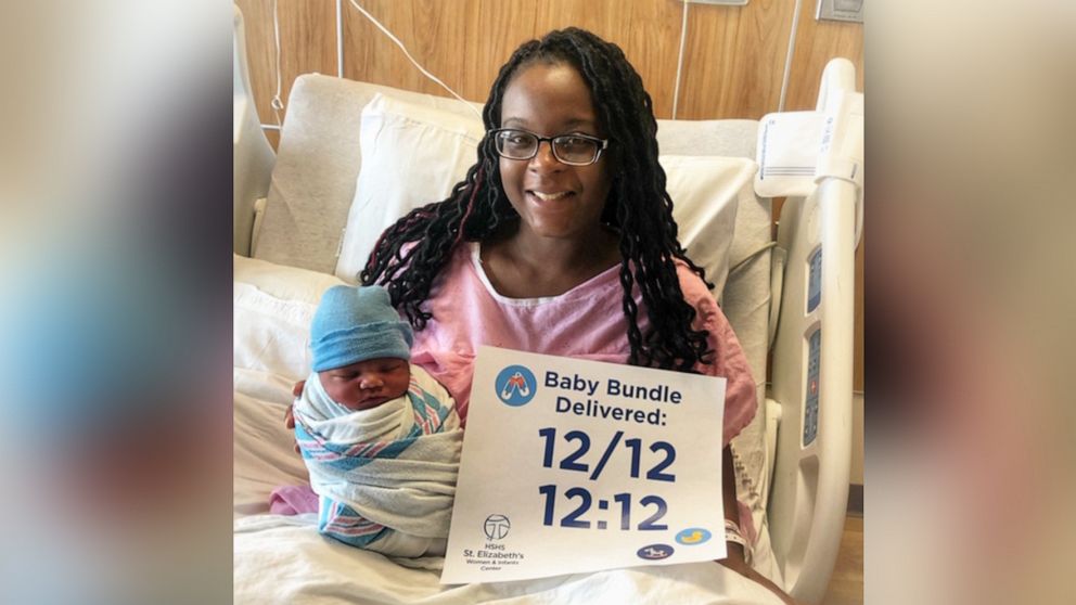 Denarrika Fisher and Charles Bell, of Belleville, IL, welcomed a new baby boy into the world at exactly 12:12 a.m. on December 12.