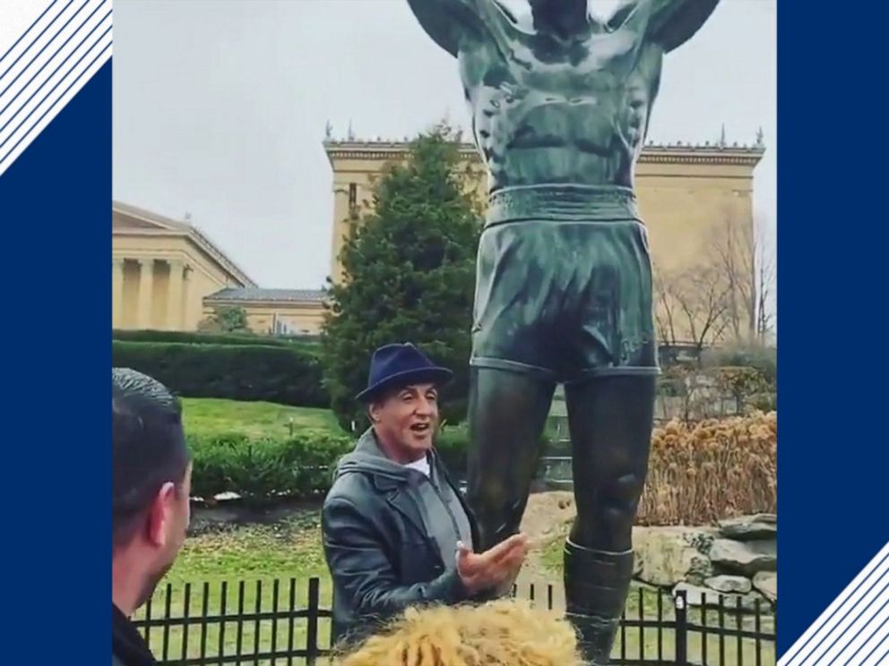 Sylvester Stallone surprises New Jersey high school kids during their visit  to 'Rocky' statue in Philly