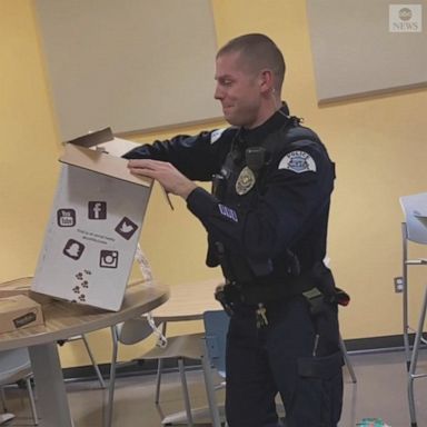 PHOTO: A Washington police officer had an emotional reaction after a local family gave him a stuffed toy made in the likeness of one of his favorite K9s who died three weeks earlier.