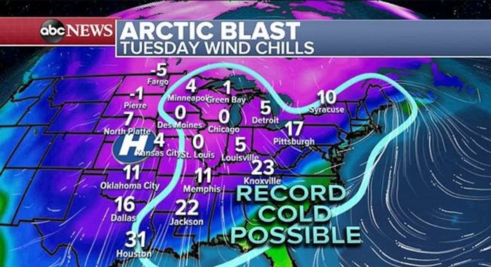 Arctic Blast On Way Will Likely Challenge Hundreds Of Records This Week Abc News 