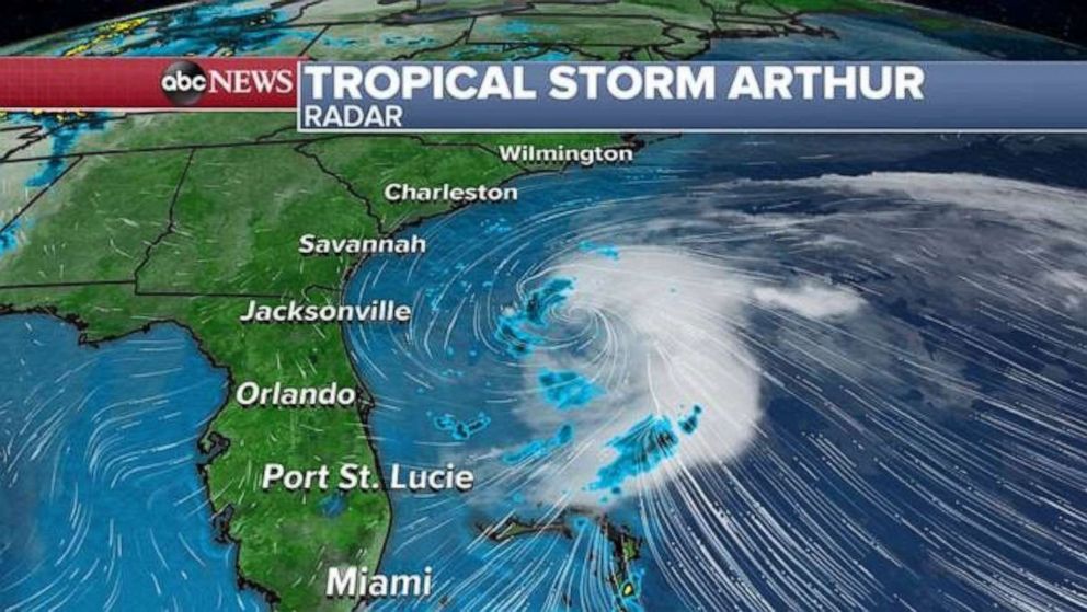 PHOTO: Forecast guidance is showing Arthur very close to the North Carolina shoreline on Monday morning with heavy rain and gusty winds affecting parts of eastern North Carolina. 
