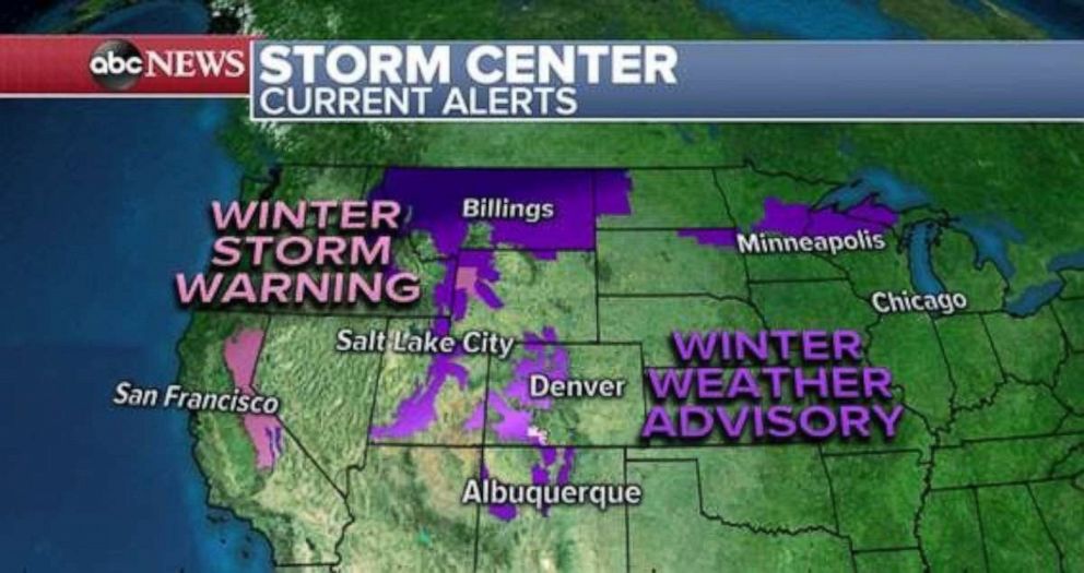 PHOTO: A storm in the western US is bringing heavy rain, gusty winds and mountain snow from California to the Rocky Mountains this morning. 