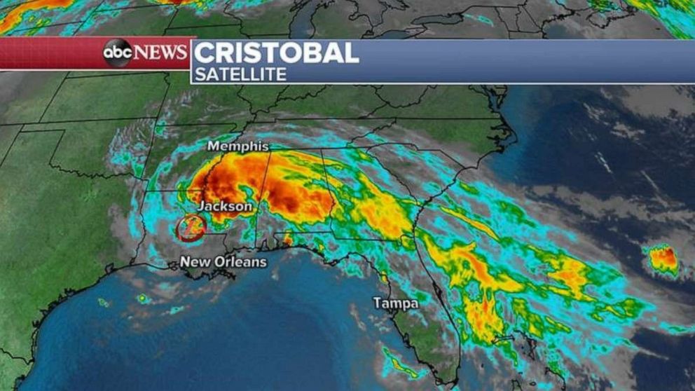 PHOTO: This morning, Cristobal does not look healthy and is now a dying tropical system that is transitioning to an extra-tropical storm system. The National Hurricane Center is still calling it a Tropical Depression but probably for not much longer.