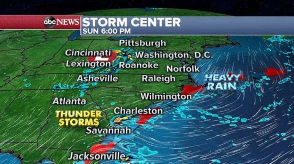 PHOTO: More storms will fire up along this stationary front Sunday in the Southeast U.S. with heavy rain locally and perhaps some gusty winds occasionally. 