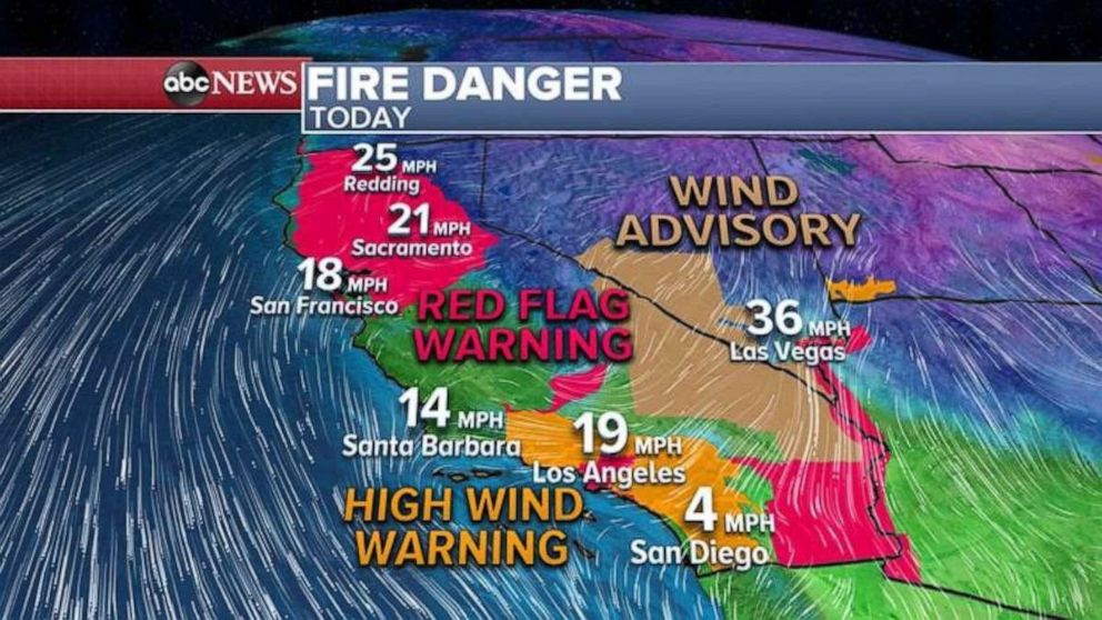 PHOTO: An Extreme Red Flag Warning for Los Angeles and Ventura Counties where a combination of strong winds and relative humidity down to 1% will create extreme fire spread conditions. 