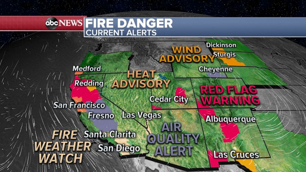 PHOTO: There are fire weather watches and red flag warnings issued for parts of California, Utah and New Mexico due to the increasing dry and windy conditions. 
