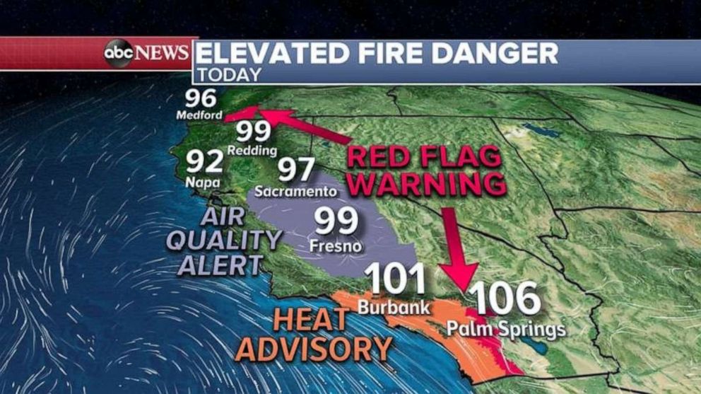 PHOTO: Some of the worst conditions will be in southern California where a Red Flag Warning and a Heat Advisory have been issued, including Los Angeles and San Diego.
