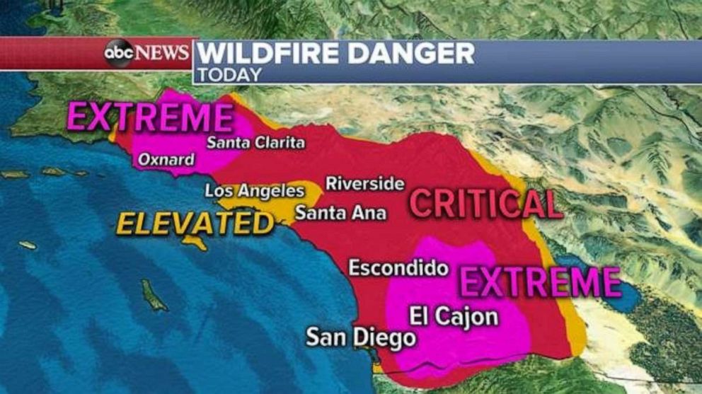 PHOTO: The National Weather Service has posted a rare extreme fire danger warning for Ventura, Los Angeles and the San Diego county mountains.

