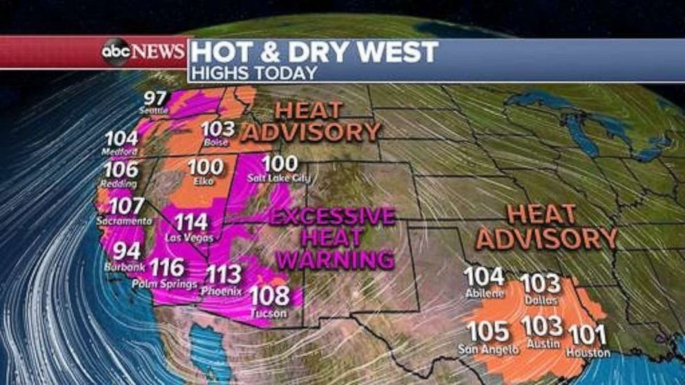 PHOTO: In total, 54 million Americans are forecast to experience 100-degree heat this week and more than 100 daily high temperature records could be set through Wednesday. 