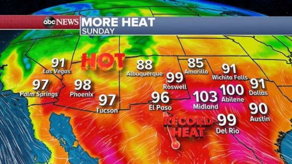 PHOTO: Another round of heat will build in the desert in the Southwest and Southern California by midweek. Temperatures will be in the 90s for parts of southern California while triple digits will be likely in Palm Springs to Las Vegas to Phoenix. 