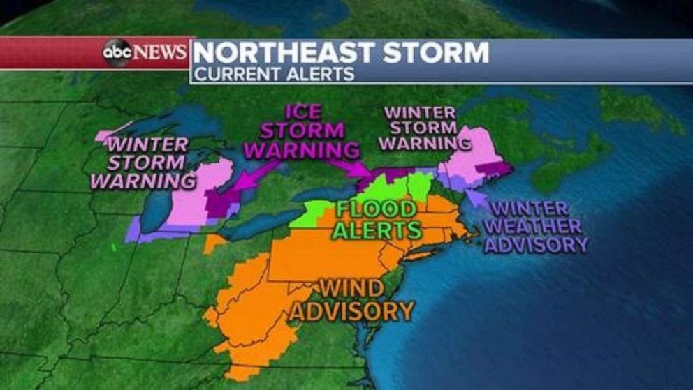 PHOTO: This morning, a major storm has moved into the East Coast with weather alerts in place for Sunday morning across 19 states from Wisconsin to Maine.