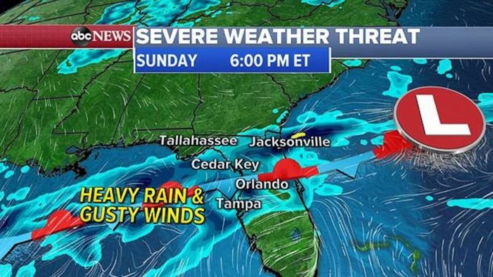 PHOTO: A frontal system will hover over Florida for the next 48 hours and will bring more rain, gusty winds and hail across central and southern Florida through Monday.
An estimated 1 to 3 inches of rain is possible with this system through Tuesday.
