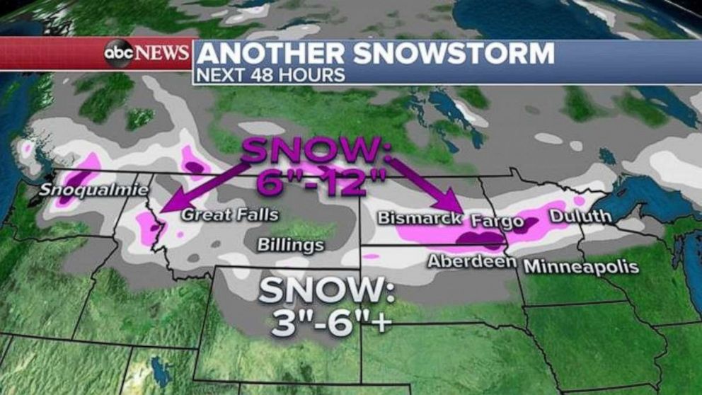PHOTO: On Wednesday, a Winter Storm Watch and Winter Weather Advisory has been issued from the Rockies into the Great Lakes for as a new snowstorm takes aim at the area again.
