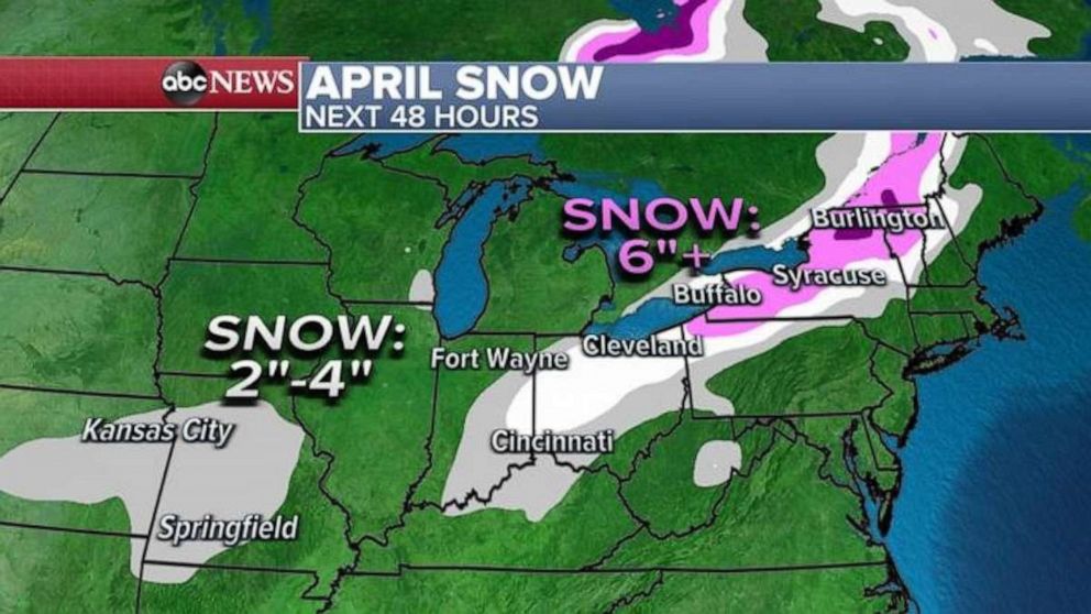 PHOTO: As the storm system moves into the Northeast, heavy snow will break out on the back side and northern side of the storm with more than half a foot of snow possible from Erie, Pennsylvania, to Buffalo, New York, and into northern New England.
