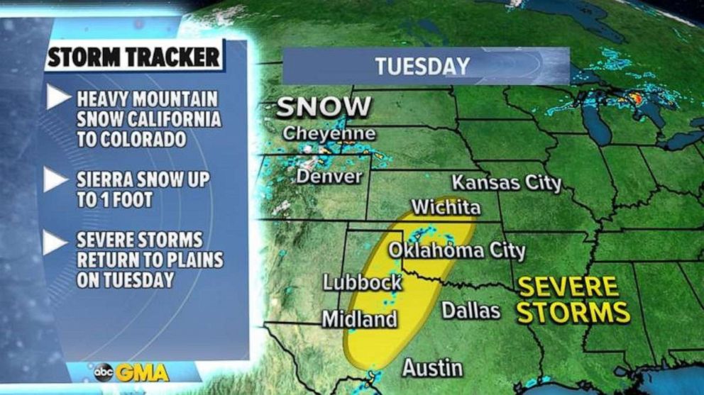 PHOTO: Mountain snow is expected across the higher elevations from California to Colorado and the spring mountain snow is definitely welcome across the region as much of the western U.S. is dealing with some level of drought. 
