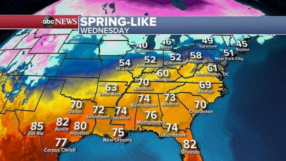 PHOTO: There will be mild weather for the Eastern U.S. today with 70 degree weather in Nashville and temperatures in the 50s in Indianapolis and Columbus.  
