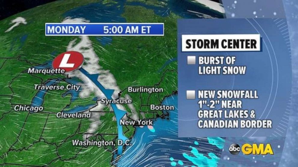 PHOTO: A couple of these snow showers may make It down to the I-95 corridor but because the snow will be moving quickly, accumulations should be rather light with the best chance for any notable accumulation in the Northeast. 