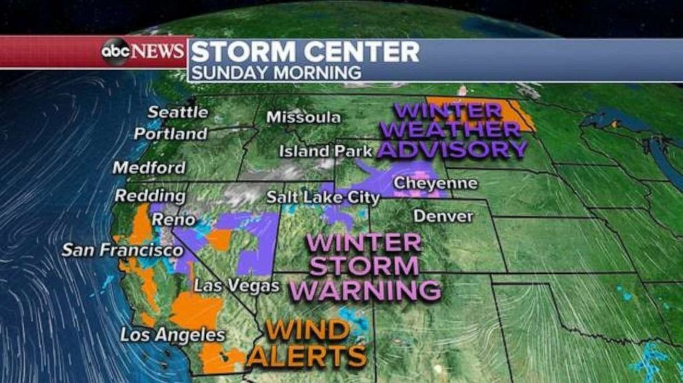 PHOTO:  there are some snow showers from Idaho to California with areas of limited visibility and slippery travel. As this storm system starts sliding south today, both precipitation and winds will increase from California to Wyoming. 
