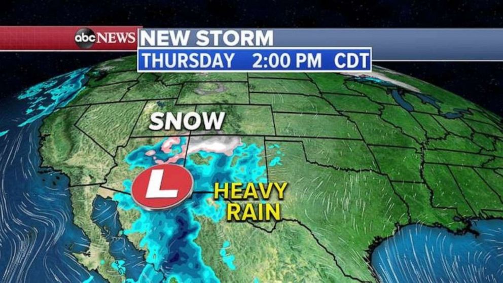 PHOTO: The storm will enter the southern Rockies and the Southwest later Wednesday into Thursday with snow and rain spreading into the region.
