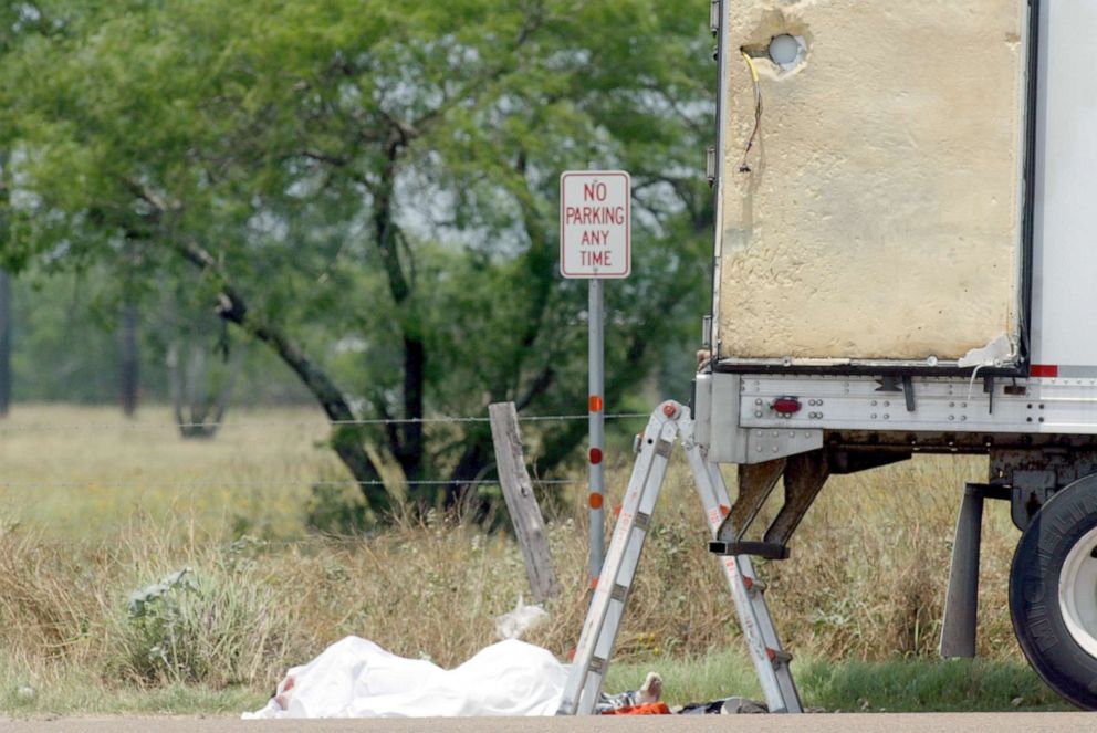 PHOTO: In 2003, 18 migrant's bodies were found in the back of an 18-wheeler in Victoria, Texas, on May 14. 