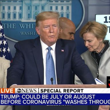 President Donald Trump, speaking Monday at the White House, announced stricter guidelines to stop the coronavirus spread.