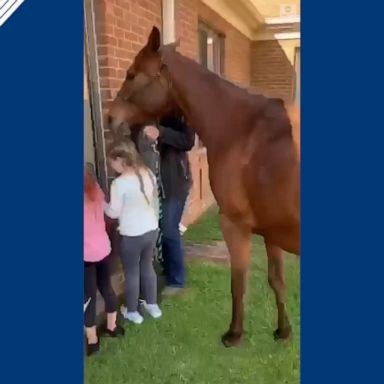 Two girls and their grandmother's horse visited a nursing home in Virginia, bringing joy to the residents who live there.