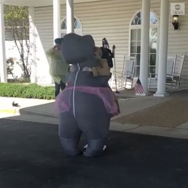 A Virginia woman in a nursing home received a surprise visit from her daughter, who wore a hippo costume to protect her amid the coronavirus pandemic. 