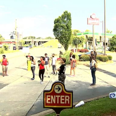 A group of protesters gathered at a Wendy’s restaurant on University Avenue Saturday morning after the death of 27-year-old Rayshard Brooks.