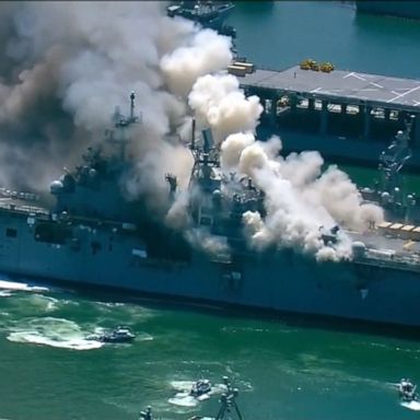 Local, base and shipboard firefighting teams are responding to a fire aboard USS Bonhomme Richard located on Naval Base San Diego.