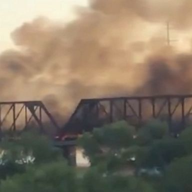 Authorities responded to the fire and a partial bridge collapse.