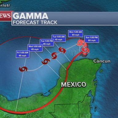 Gamma is expected to slow down Sunday and turn west or west-southwest into Monday.