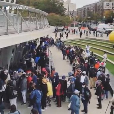 Long lines of people were seen outside polling stations across New York City on the first day of in-person voting for the 2020 election.