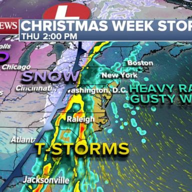 The Christmas week storm is on the move, and is crossing the West Tuesday with damaging winds and heavy snow for the Rocky Mountains.