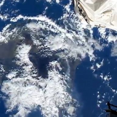 A cloud of volcanic fog from the active Kilauea Volcano in Hawaii was seen from the International Space Station.