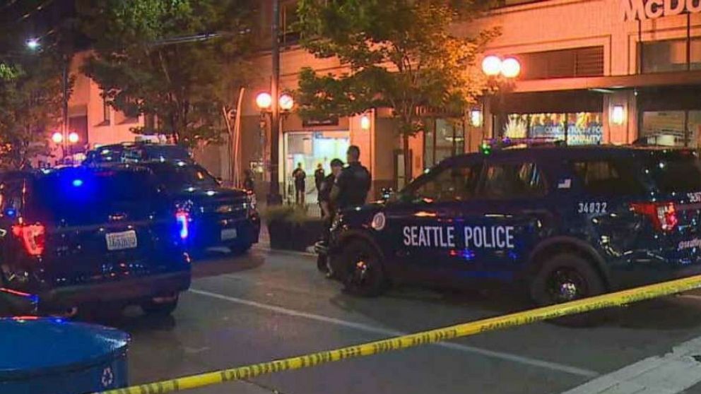 PHOTO: Police in Seattle respond to a shooting at the Westlake light-rail station Friday night.